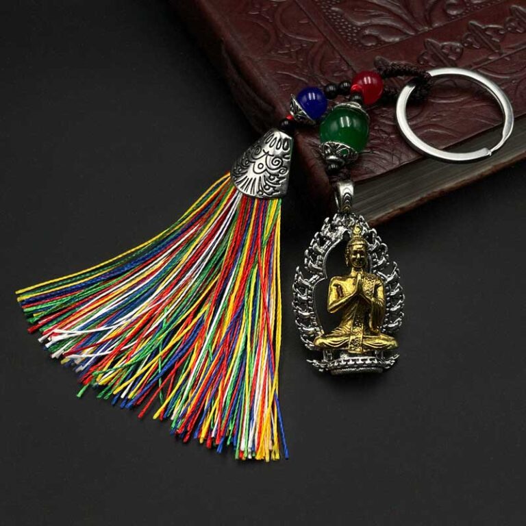 Likla-Tibetan-Keychain-with-Hanging-Buddha-Figurine-and-Tassel