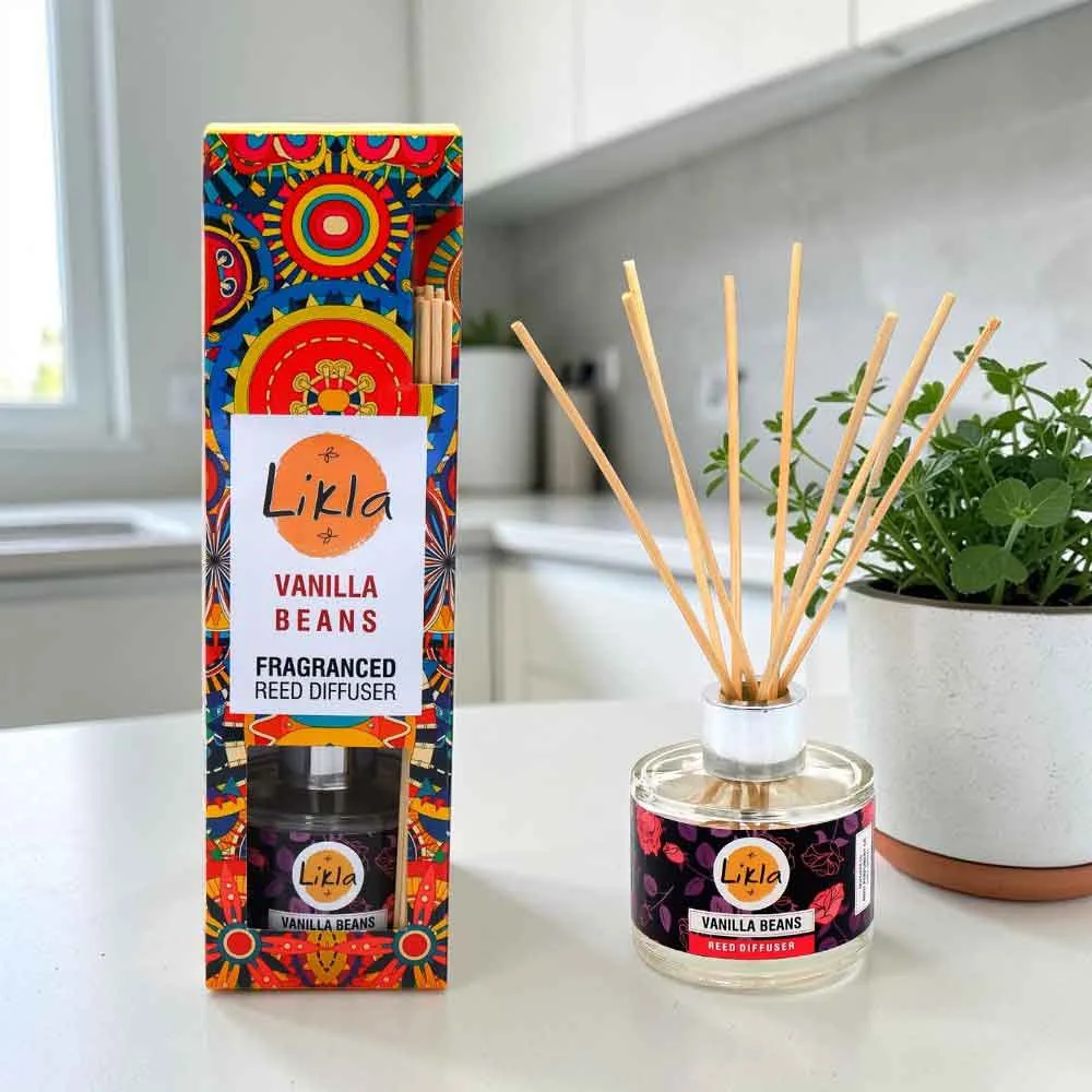 Likla Vanilla Beans Reed Diffuser 100ml – Warm Sweet Long Lasting Home Fragrance